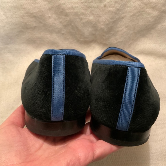 Stubbs & Wootton Skull Blue Bow Tie Black Velvet Loafer Slipper Mens Shoes Sz 13 - Picture 7 of 12